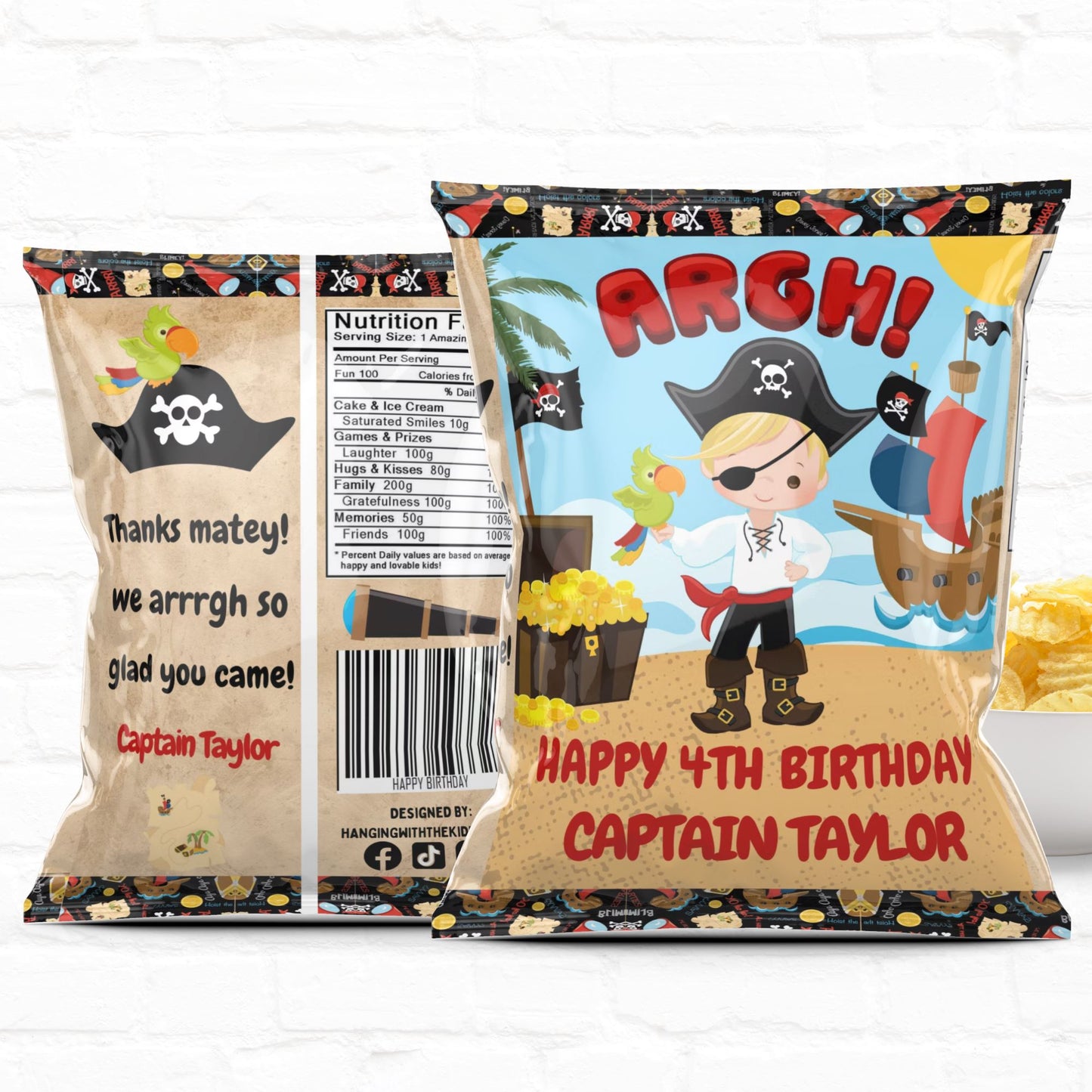 Pirate Birthday Party Favors Personalized Chip Bags Instant Download 03