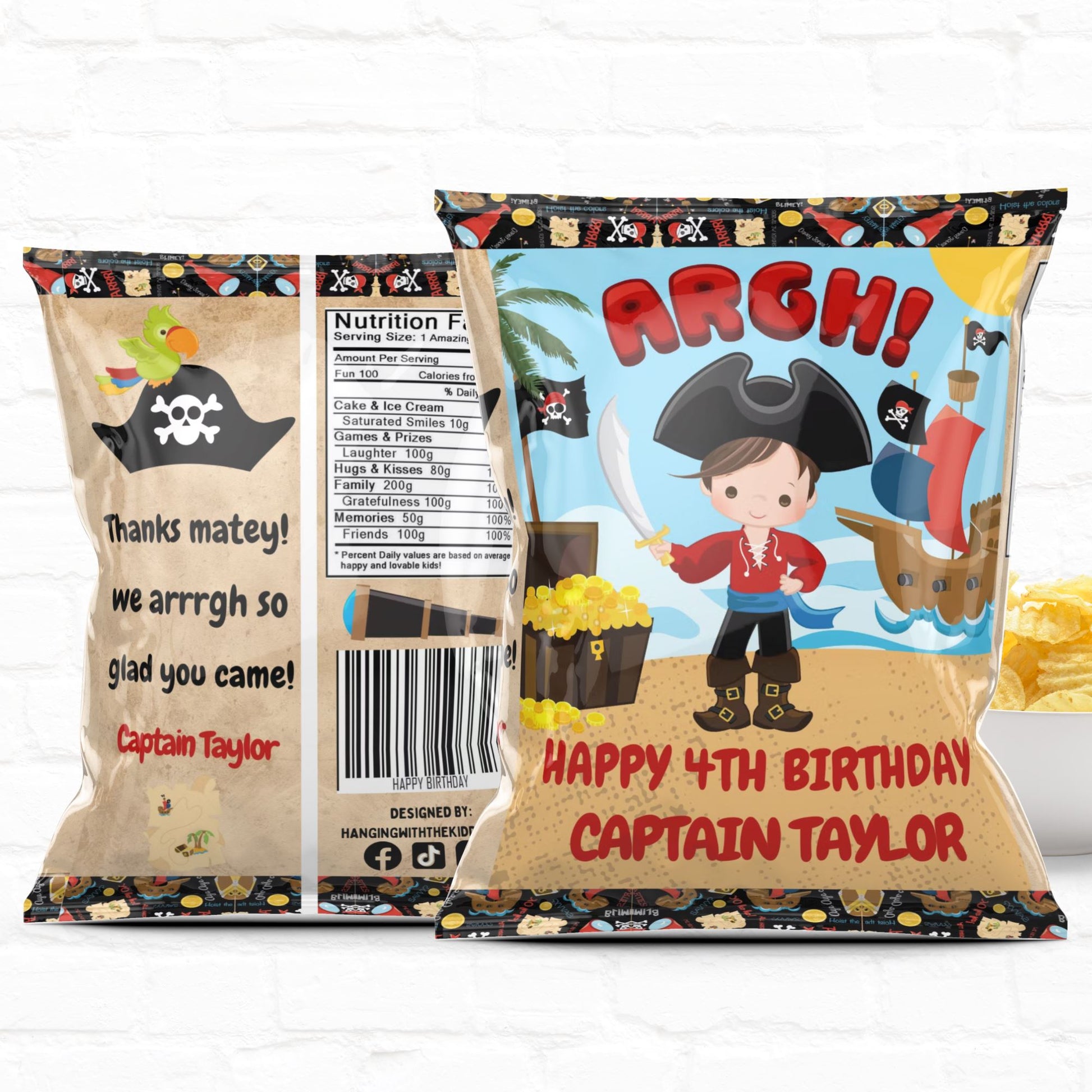 Pirate Birthday Party Favors Personalized Chip Bags Instant Download 02