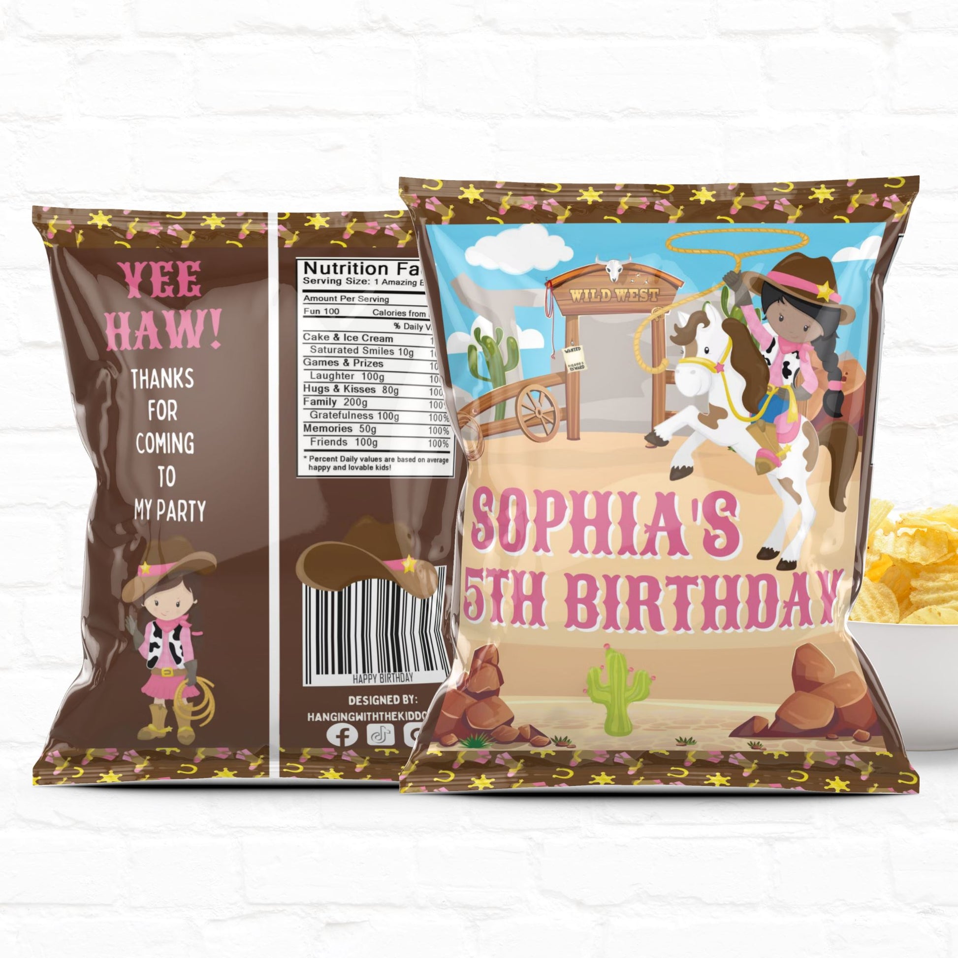 Cowgirl Birthday Party Favor Personalized Chip Bags| Instant Download