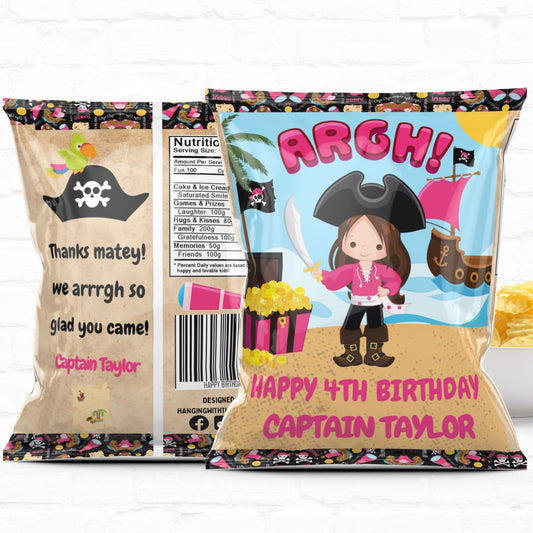 Girl Pirate Birthday Party Favors Personalized Chip Bags Instant Download 02