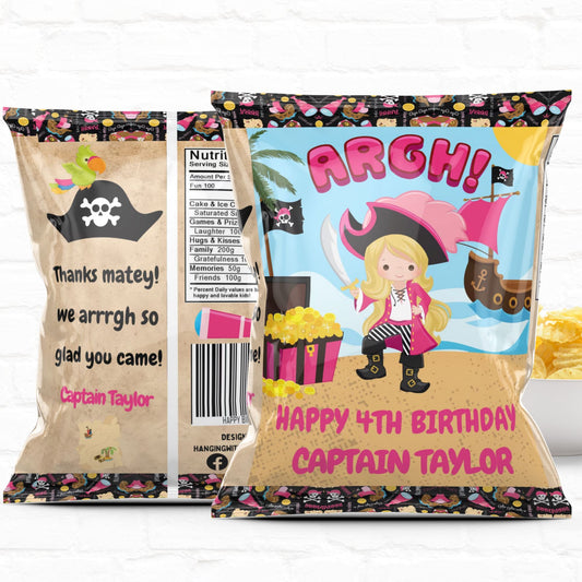 Girl Pirate Birthday Party Favors Personalized Chip Bags Instant Download 03