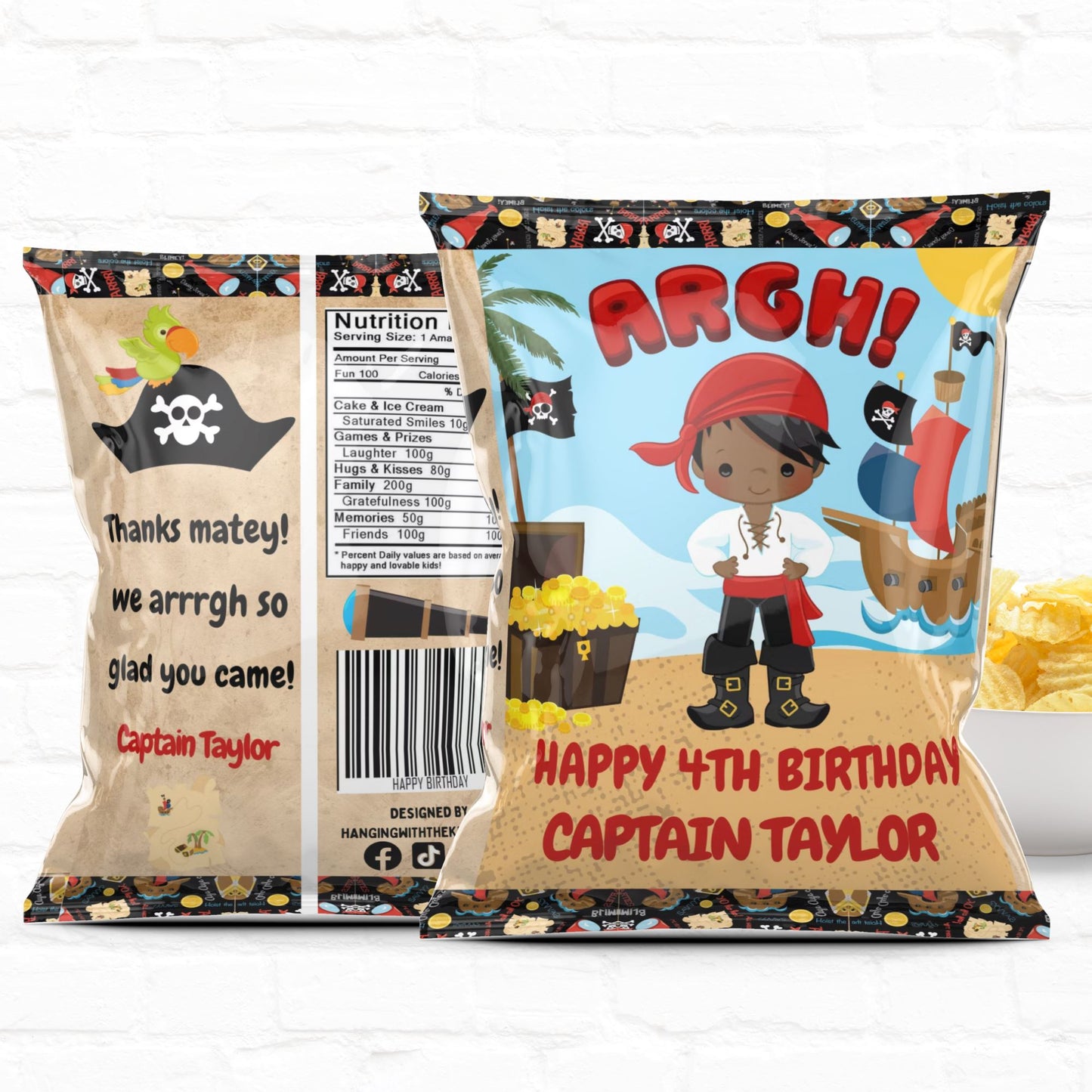 Pirate Birthday Party Favors Personalized Chip Bags Instant Download