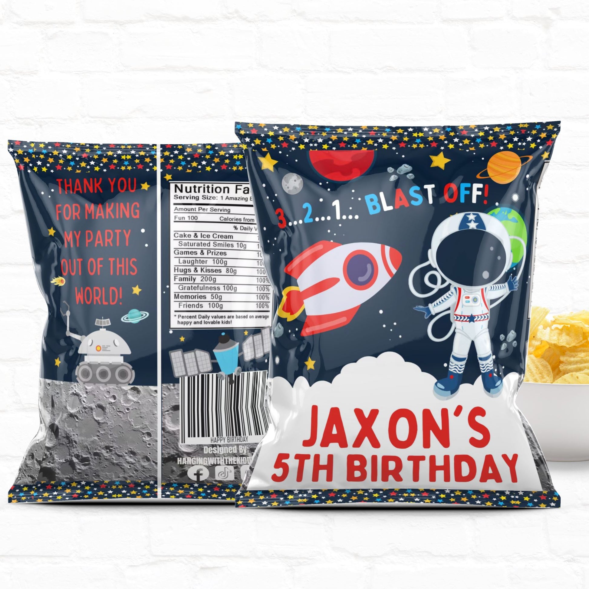 Space Birthday Personalized Party Favor Chip Bag Astronaut|Instant Download
