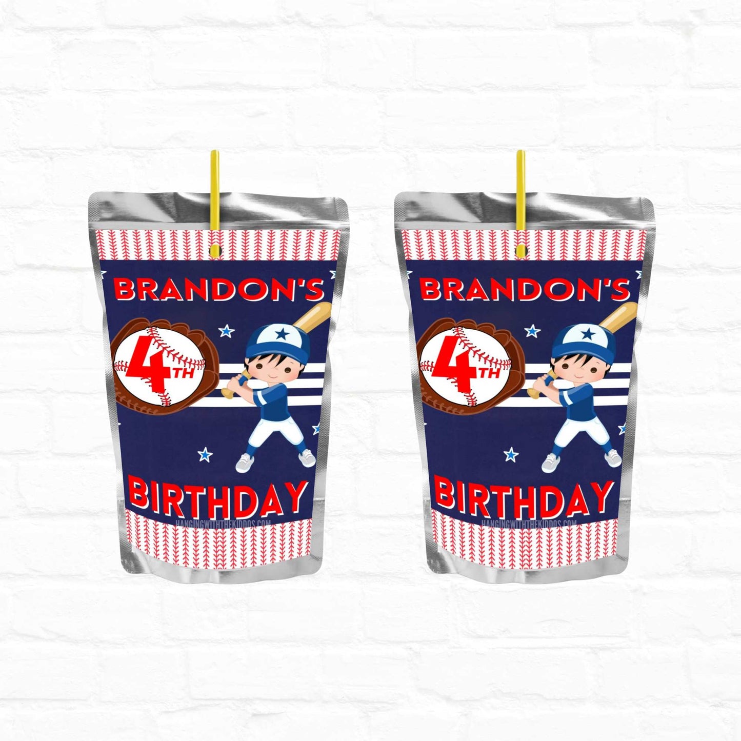 Baseball Birthday Party Personalized Juice Pouch Labels| Instant Download 02