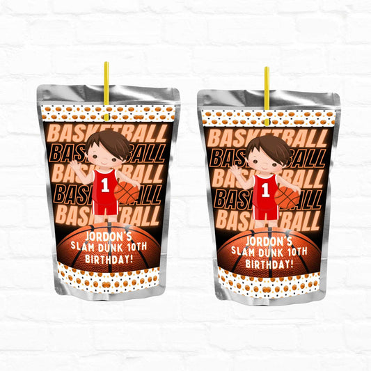 Boy Basketball Birthday Party Personalized Juice Pouch Labels| Instant Download 02