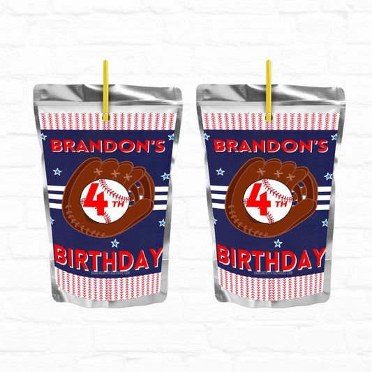 Baseball Birthday Party Personalized Juice Pouch Labels| Instant Download