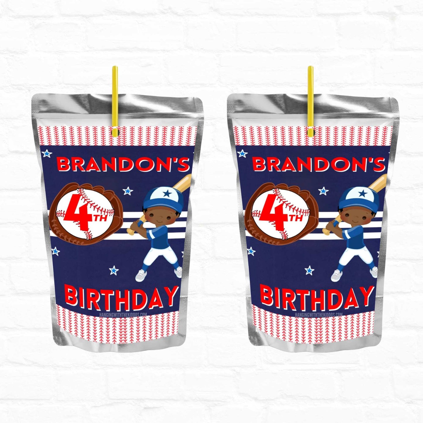 Baseball Birthday Party Personalized Juice Pouch Labels| Instant Download 01
