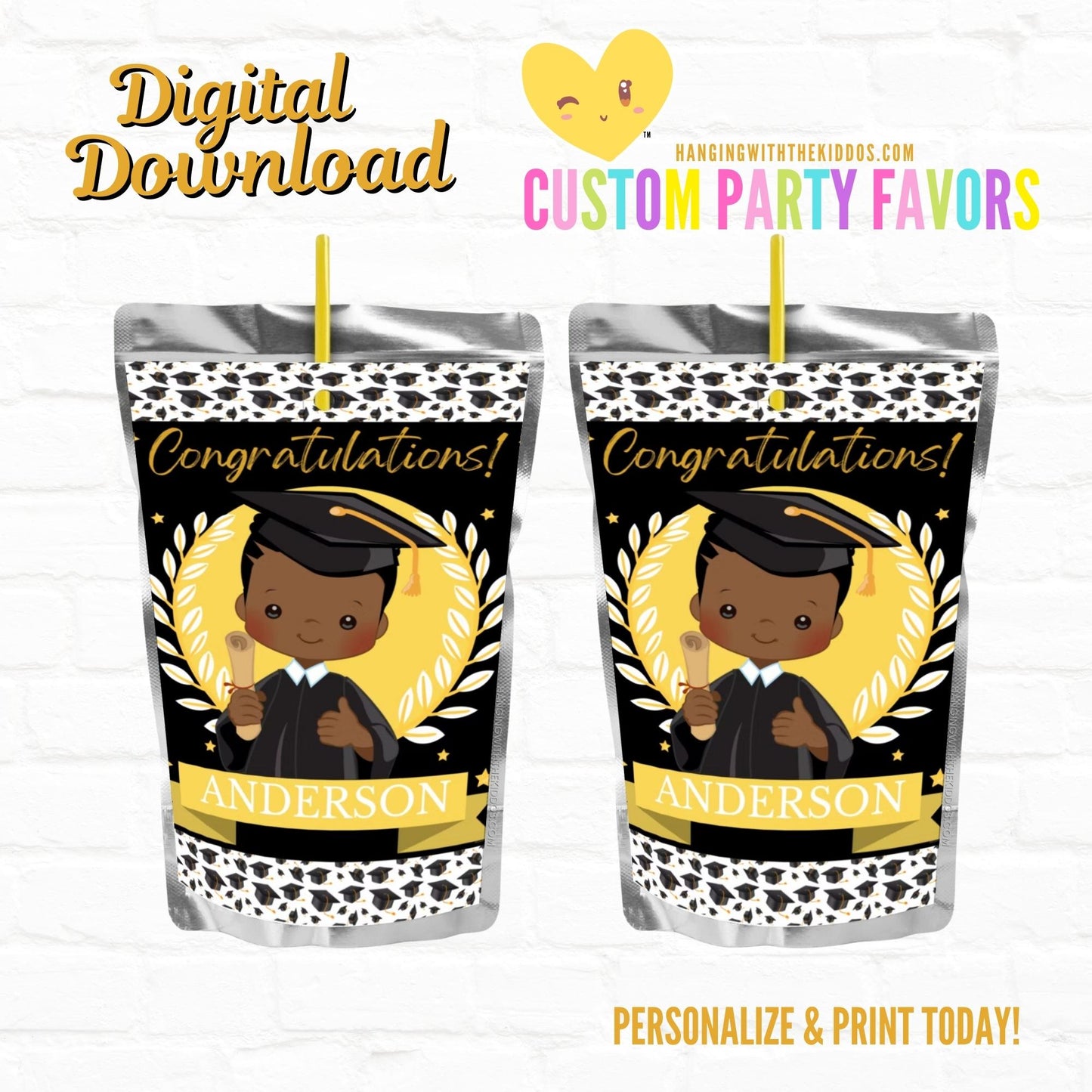 Graduation Party Custom Party Favors Juice Pouch Labels-Boy 01