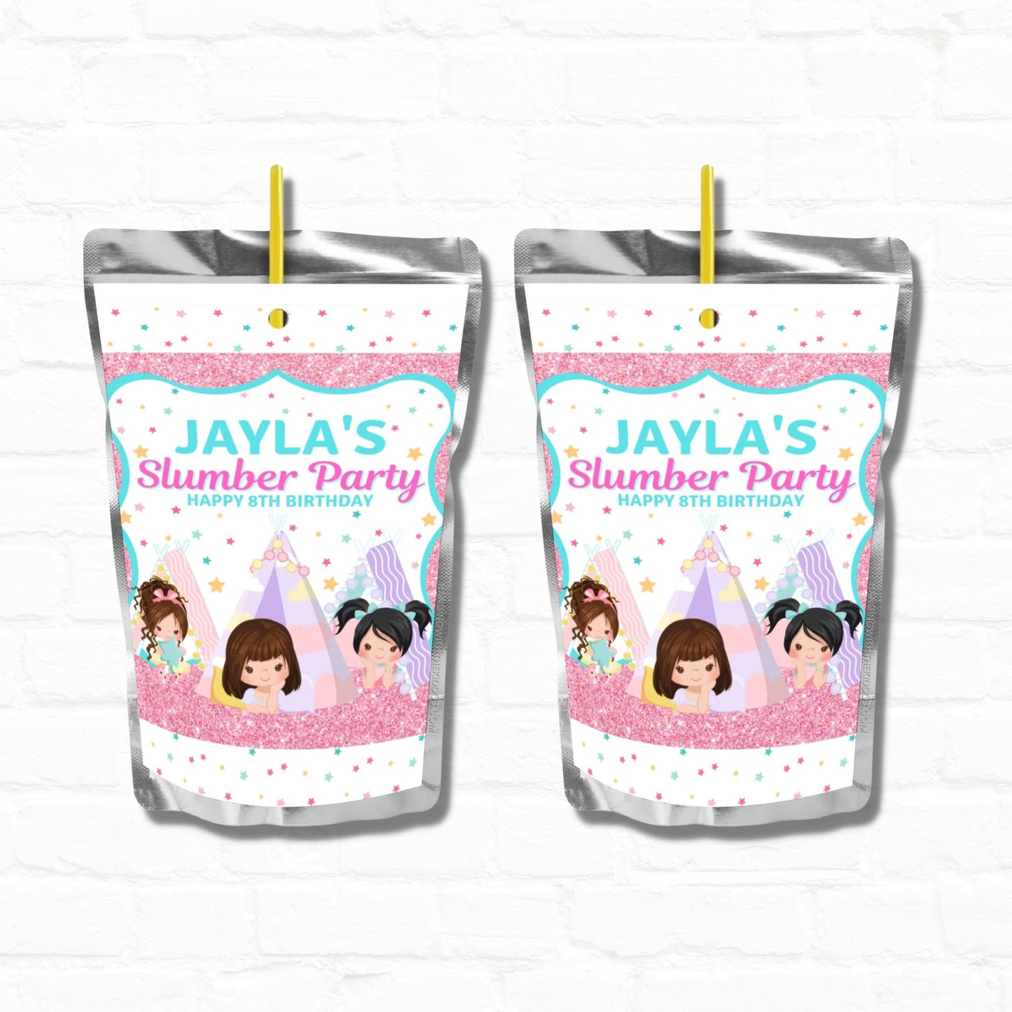 Tween Slumber Party Personalized Juice Pouch Labels| Instant Download 2