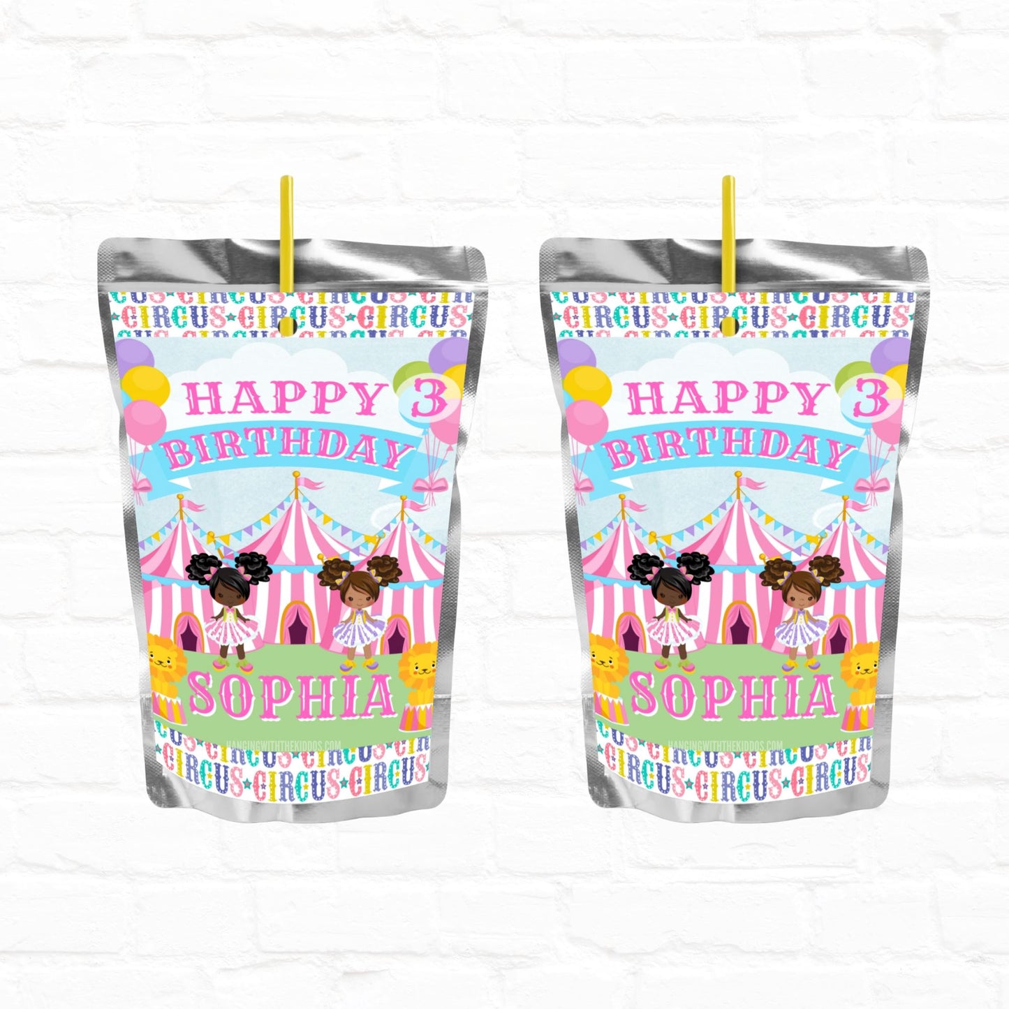 Pastel Carnival Circus Birthday Personalized Juice Pouch Labels|Instant Download 02