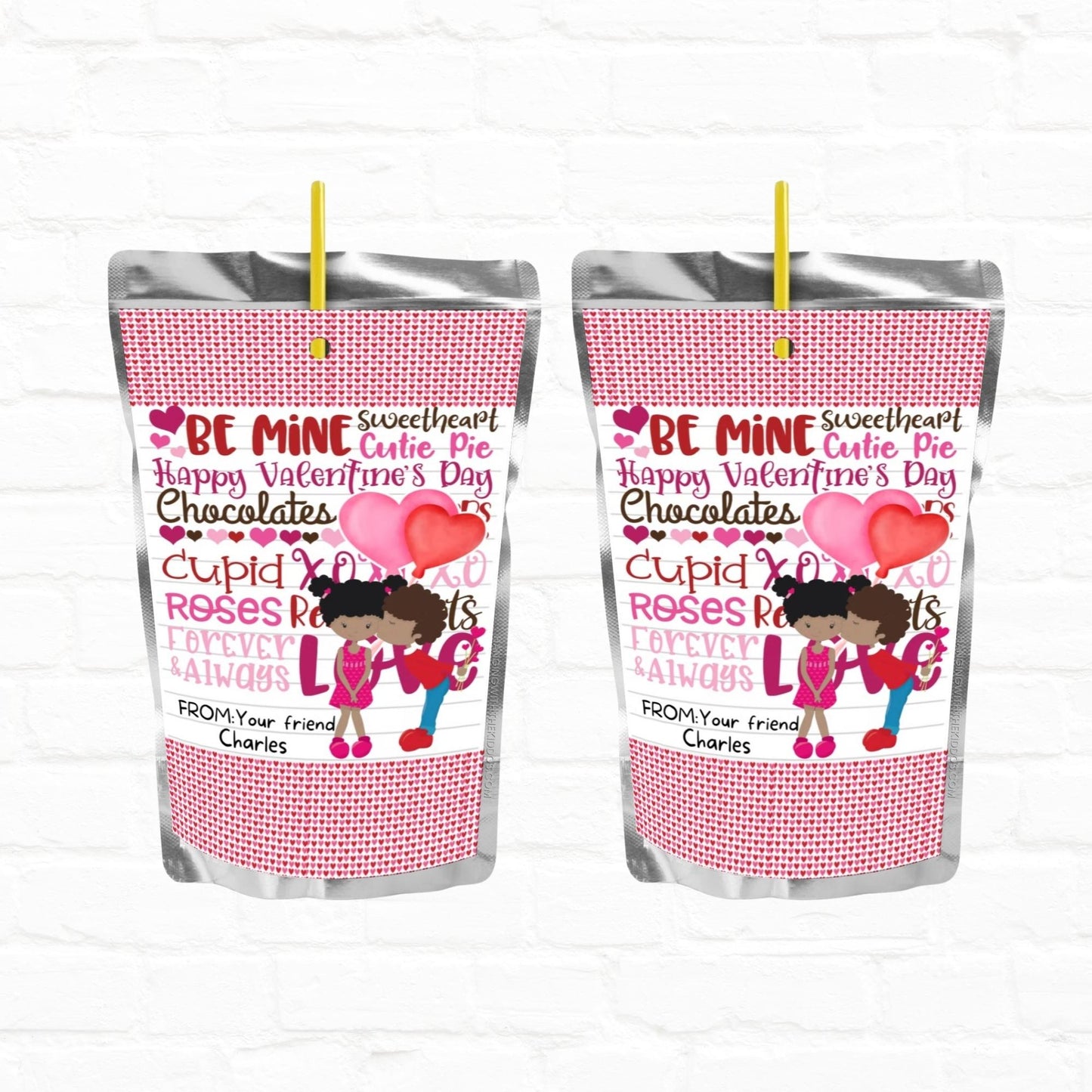 Kids Personalized Valentine's Day Juice Pouch Labels