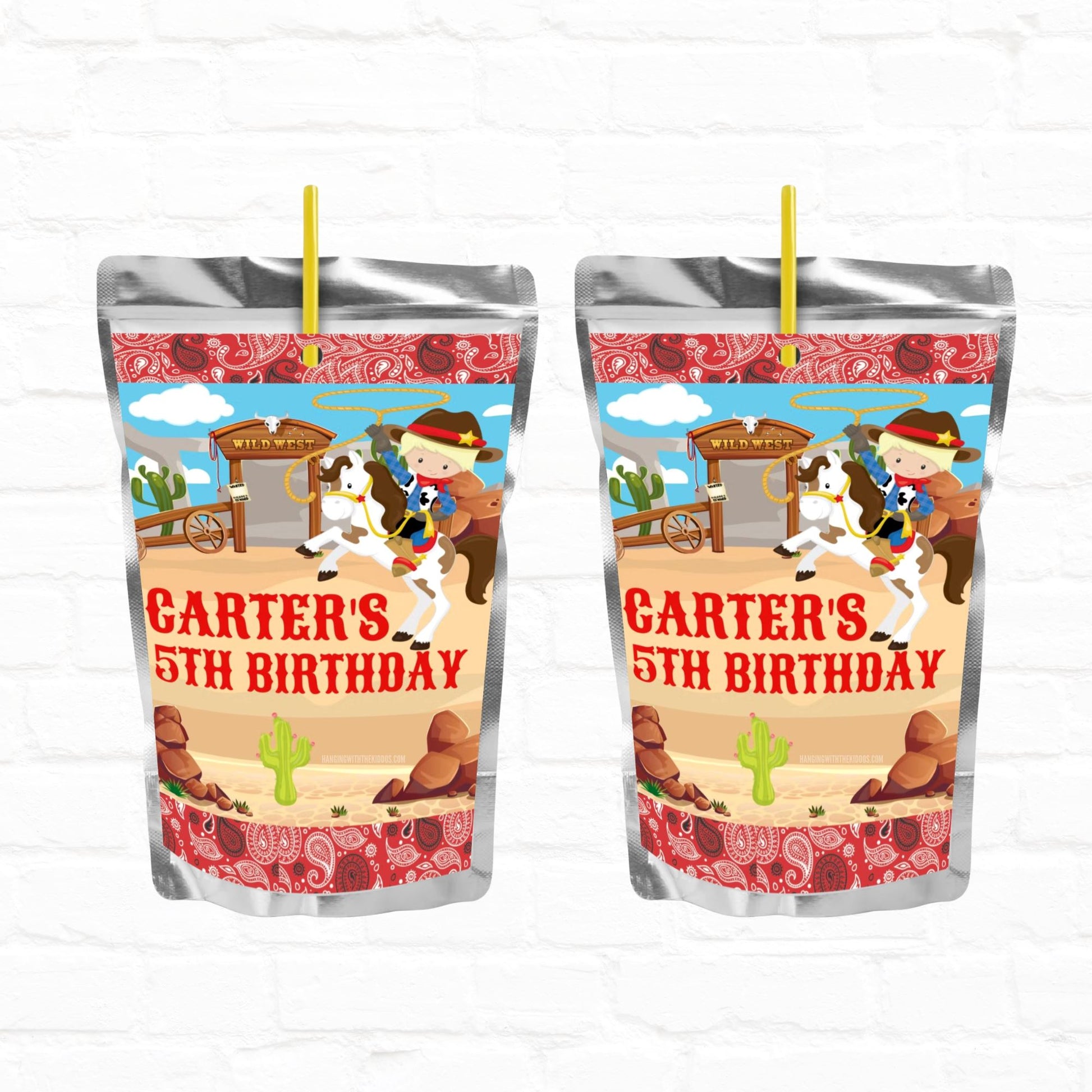Cowboy Birthday Personalized Juice Pouch Labels | Instant Download 03