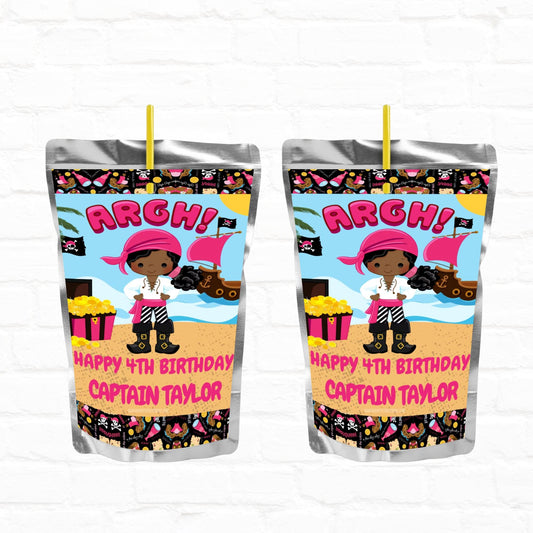 Girl Pirate Birthday Personalized Juice Pouch Labels| Instant Download