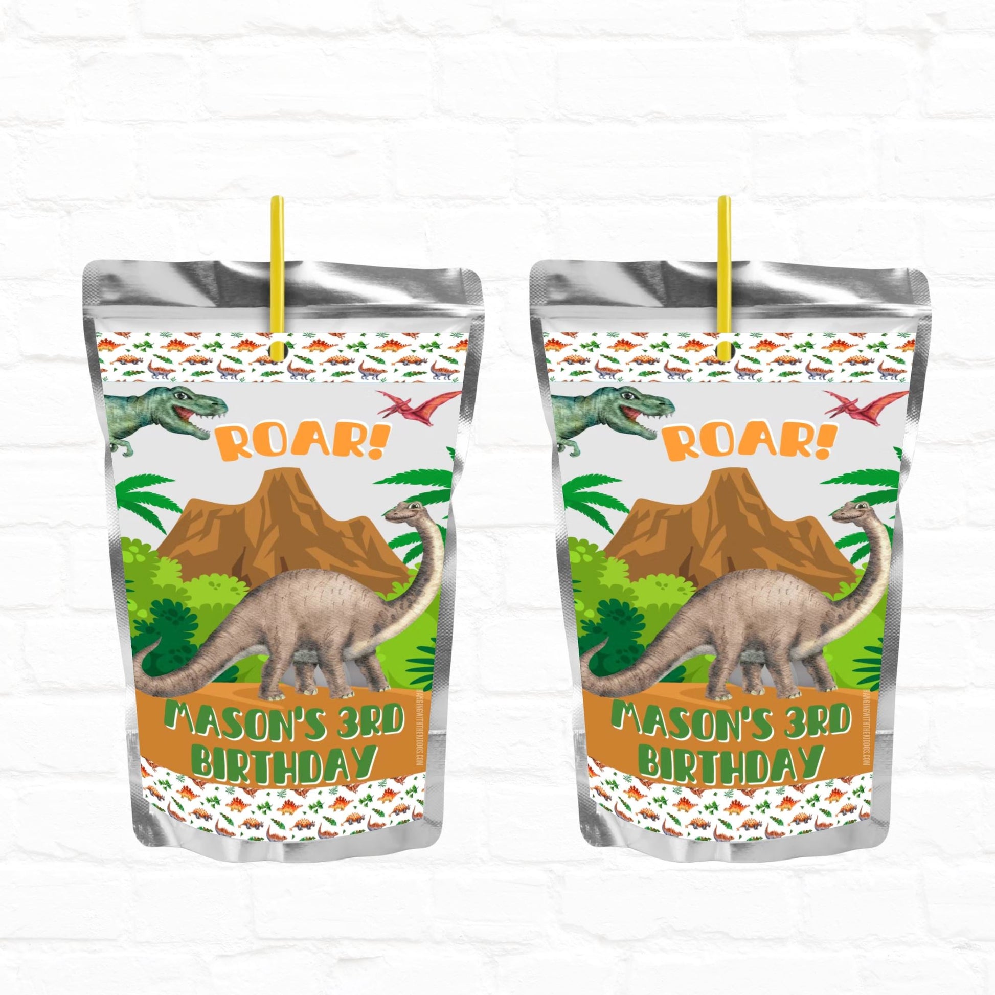 Dinosaur Birthday Personalized Juice Pouch Labels| Instant Download