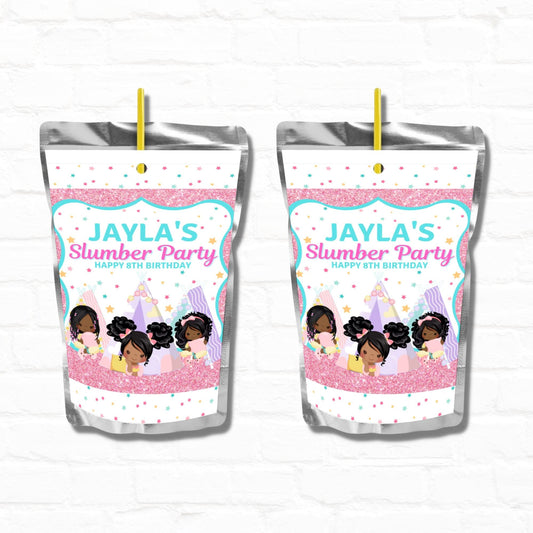 Tween Slumber Party Personalized Juice Pouch Labels| Instant Download