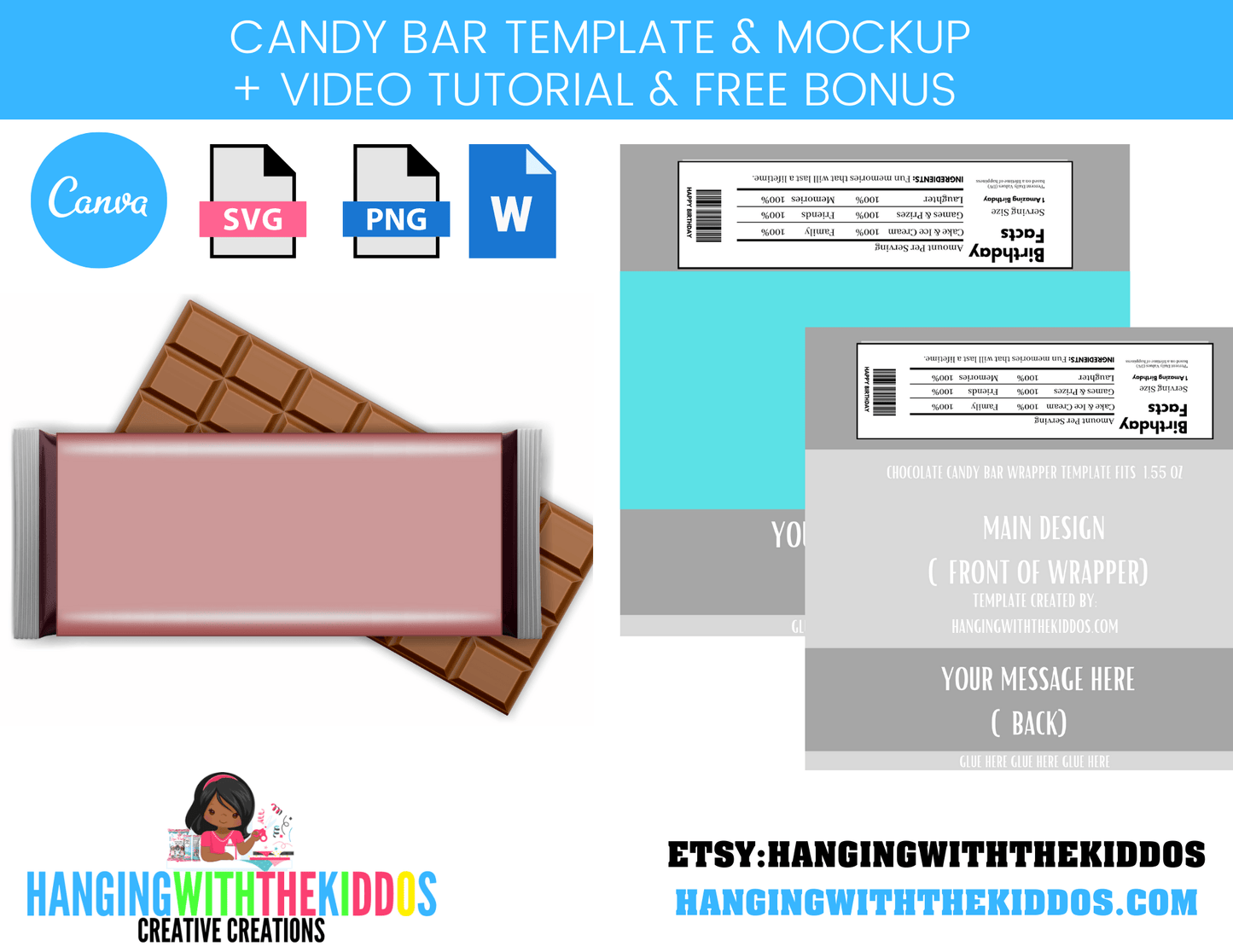Chocolate Bar: Blank Candy Bar Wrappers Template & Mockup | Canva Editable Template