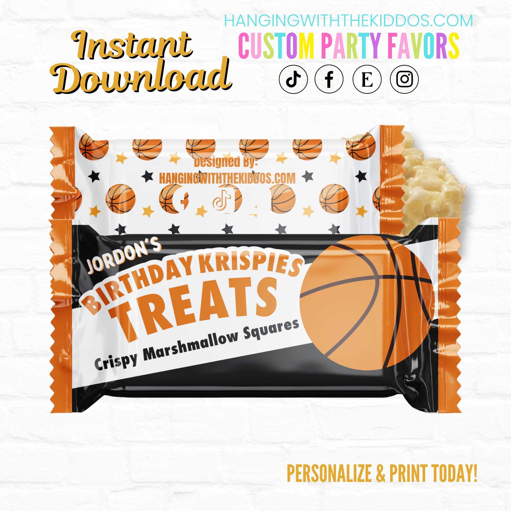 Basketball Birthday Personalized Rice Krispy Treats Wrappers| Instant Download