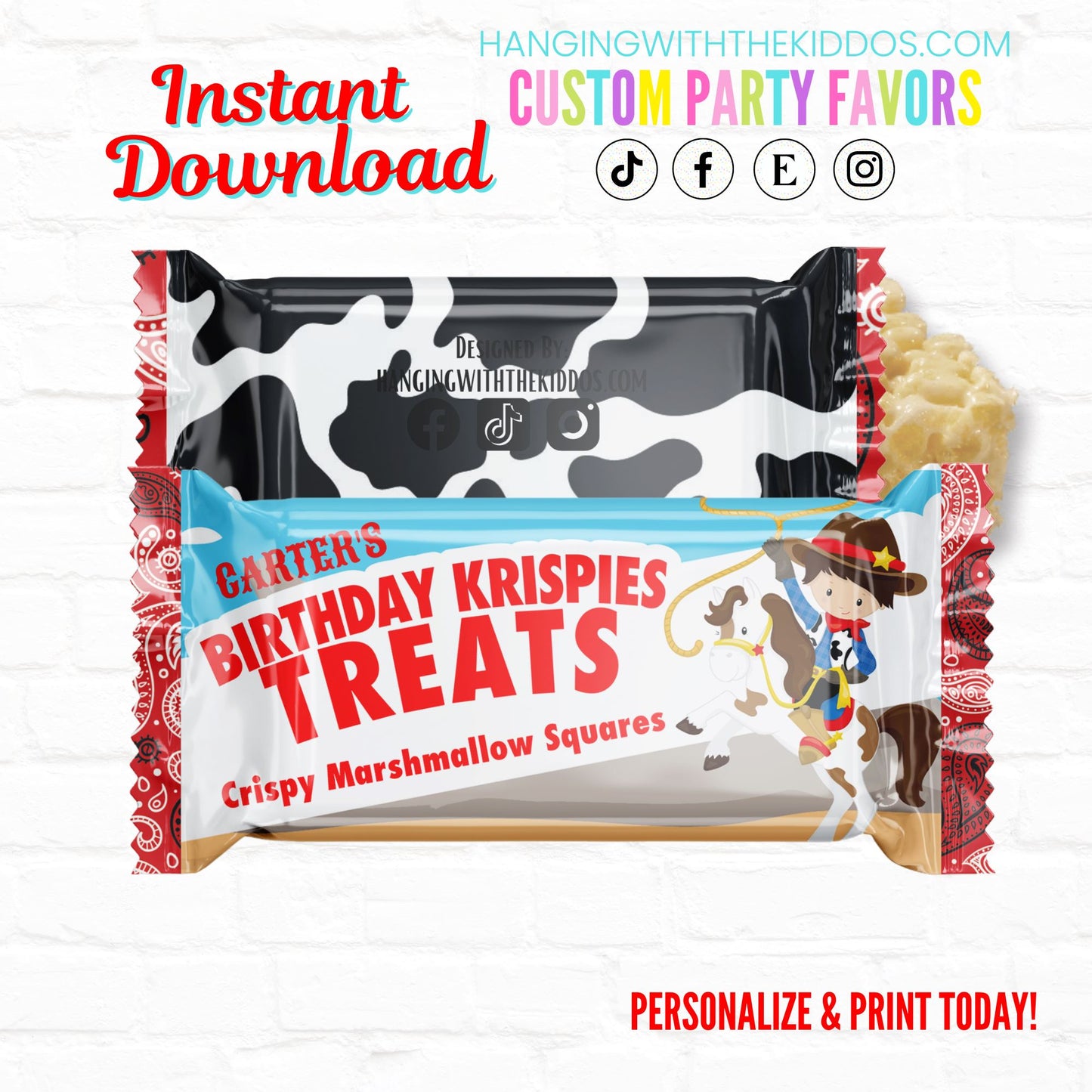 Cowboy Birthday Personalized Rice Krispy Treats Wrappers| Instant Download 02