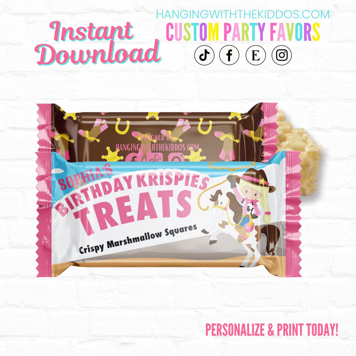 Cowgirl Birthday Personalized Rice Krispy Treats Wrappers| Instant Download 03