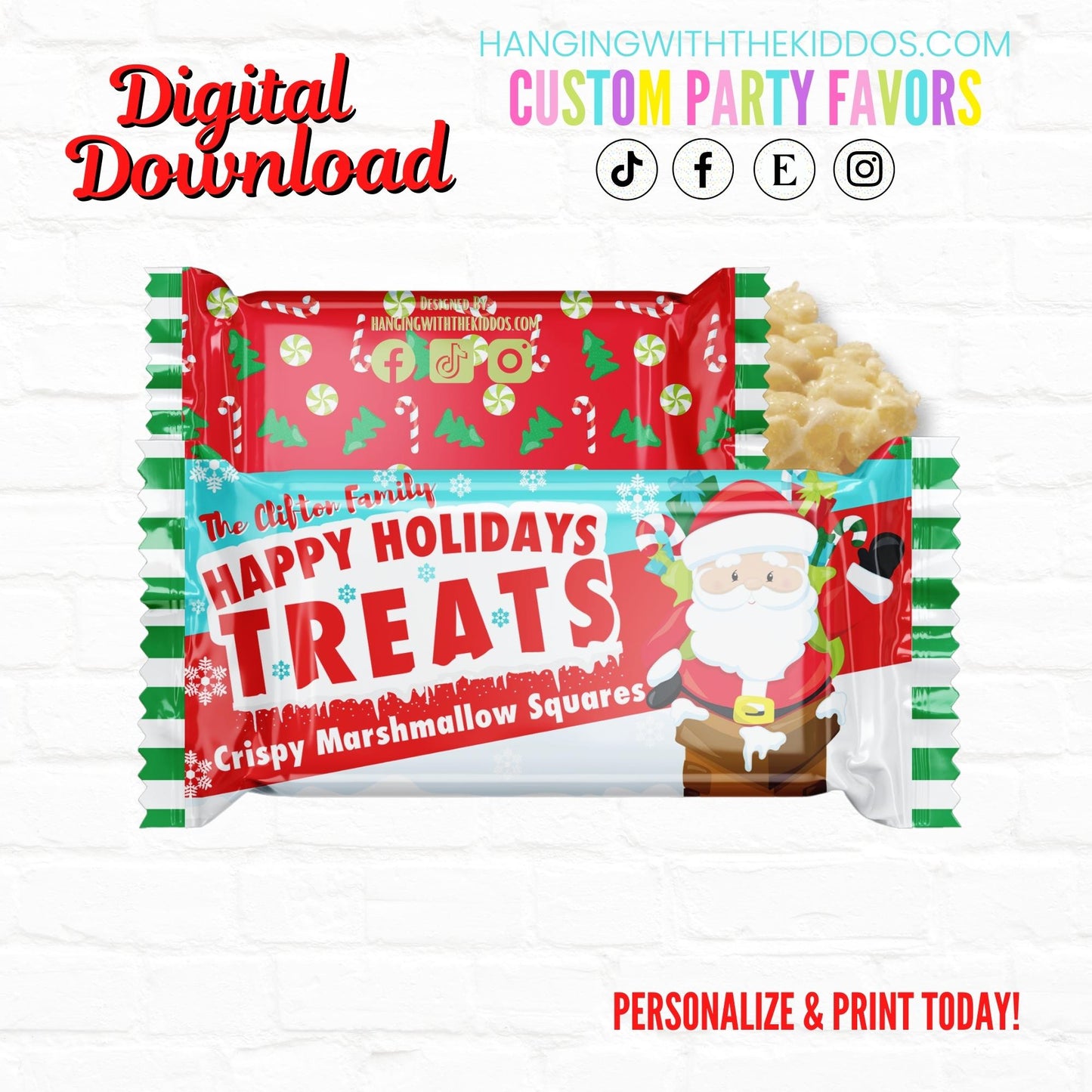 Christmas Personalized Party Favors Bundle Santa Claus| Digital Download