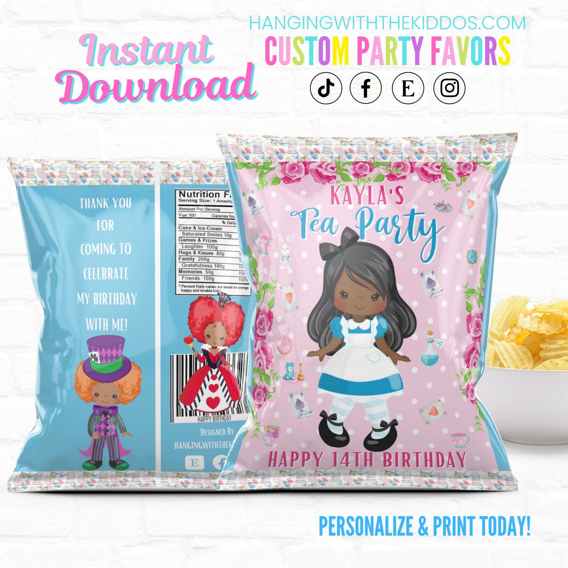 Alice in Wonderland Tea Party|Ready to Edit Custom Chip Bags