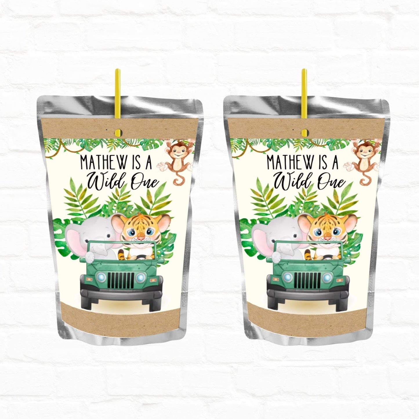 Safari Birthday Personalized Juice Pouch Labels| Instant Download