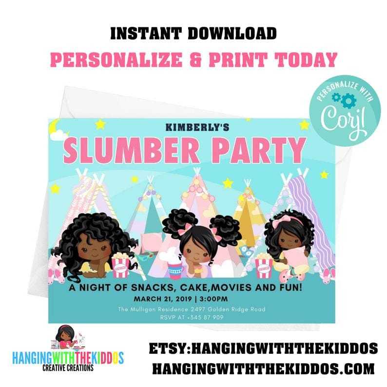 Slumber Party Invitation| pajama party | Sleepover Birthday Invitations, Tween Girls