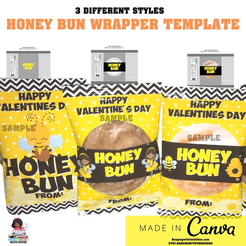 Honey Bun Wrapper Blank Template Instant Download | Canva Editable Template