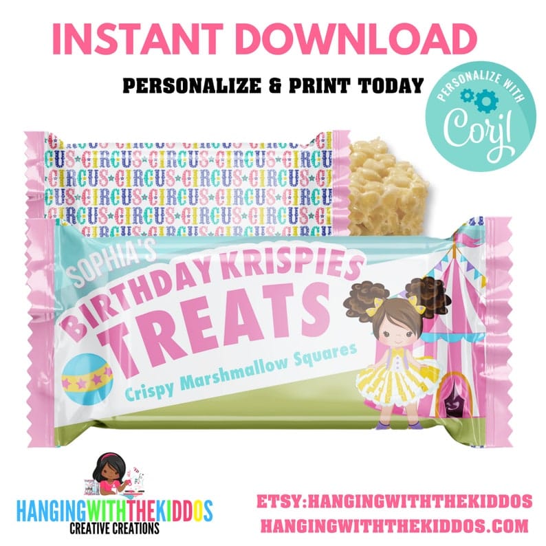 Personalized Carnival Circus Birthday Rice Krispy Labels Party Favors