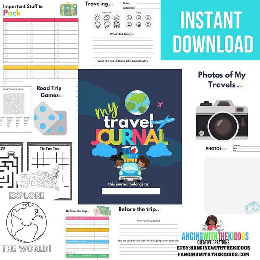 Kids Personalized Travel Journals| Kid Travel Activity Book | Printable Games for Kids | Travel USA Book | Travel Printable | Travel Books