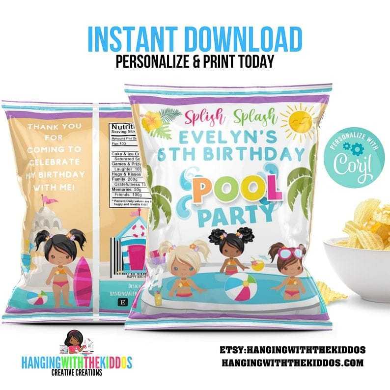 Pool Party Chip Bags Party Favors Bags| Summer Party Goodie bags Personalize & Print Today Get your Instant Download Now!