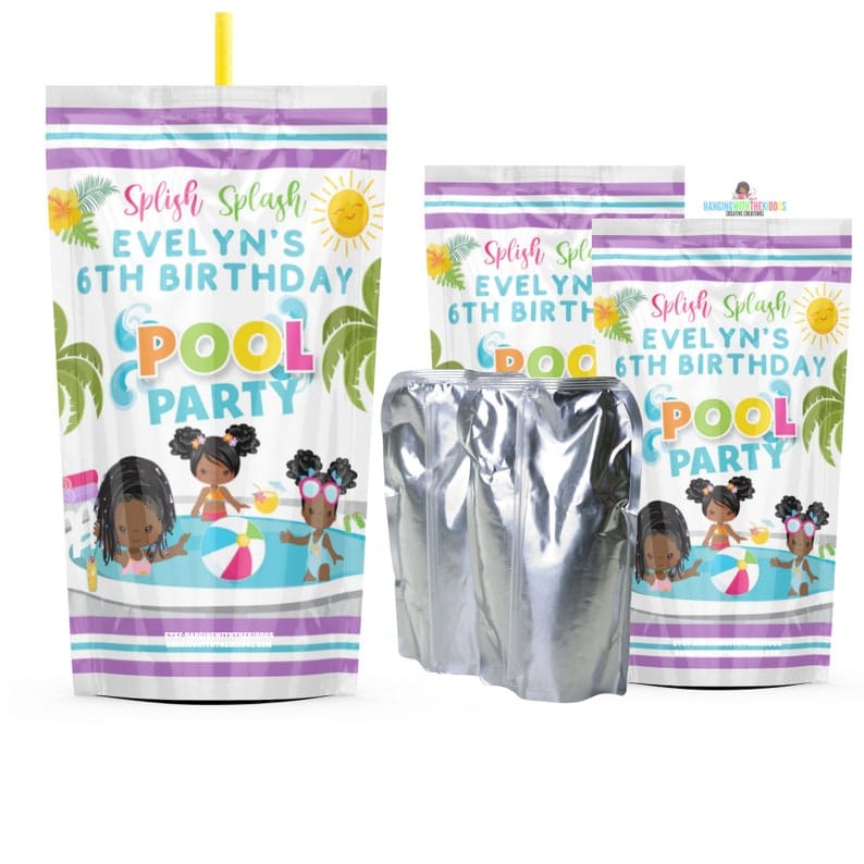 Girls Pool Party Drink Pouches Labels | Summer Party Personalize & Print Today Get your Instant Download Now!