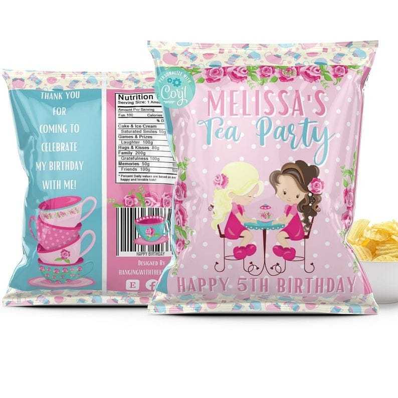 Tea Party Favors Goodie Bags Chip Bags| Tea Party Decorations| Personalize & Print Today