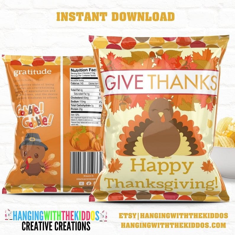 Thanksgiving Printable Chip Bags| Treat Bags Send Thanksgiving guests home with something sweet| Get your Instant Download Now!