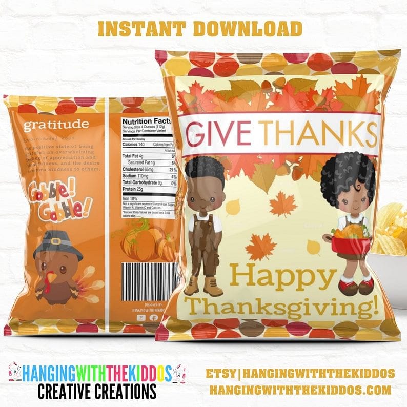 Thanksgiving Printable Treat Bags |Chip Bags| Send Thanksgiving guests home with something sweet| Get your Instant Download Now!