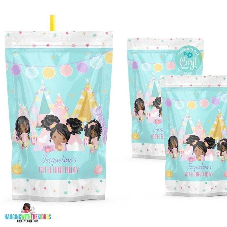 Tween Slumber Party-Sleepover| Drink Pouches | Personalize & Print Today Get your Instant Download Now!