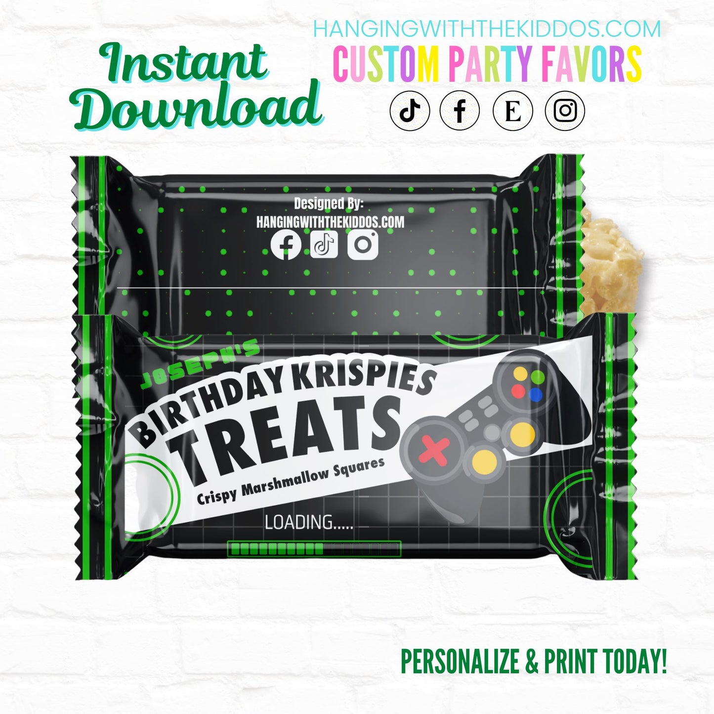 Video Game Birthday Personalized Rice Krispy Treats Wrappers| Instant Download